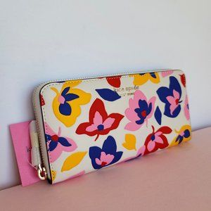 KATE SPADE Spencer Summer Flower Embossed Zip-around Continental Wallet